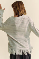 Davi & Dani Women’s Fringe V-Neck Acrylic Cardigan - Button-Up Long Sleeve